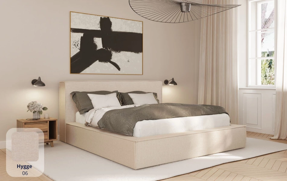 Łóżko tapicerowane beżowe Proxima hygge 06