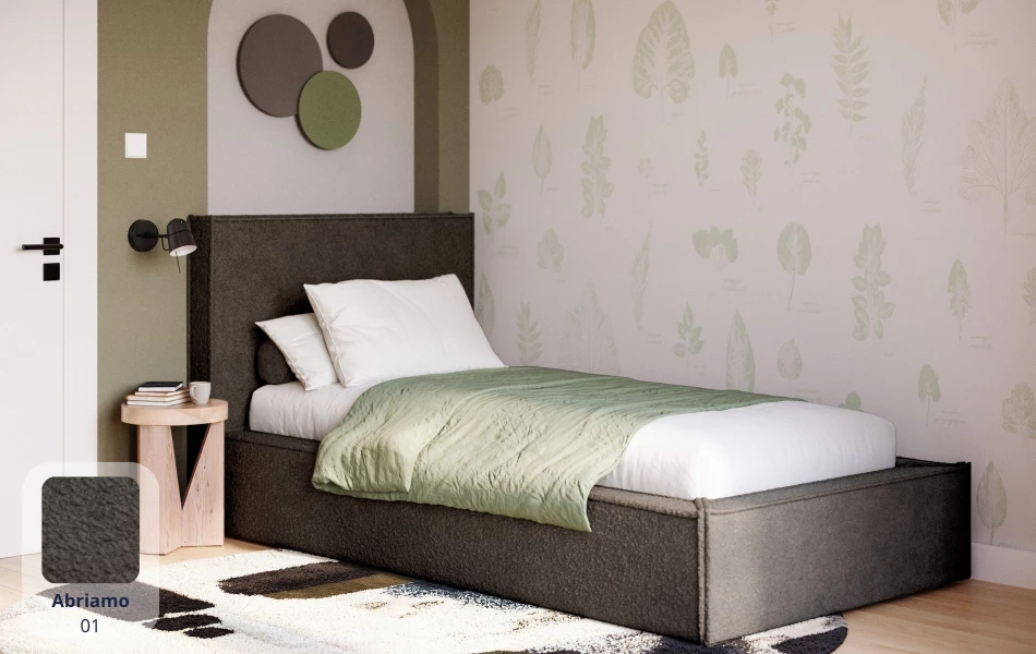 Łóżko pojedyncze beżowe Eris tkanina abriamo