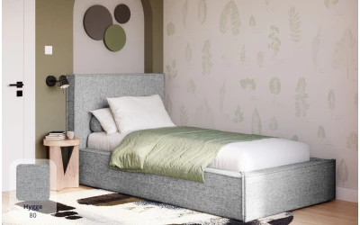 Łóżko pojedyncze beżowe Eris tkanina hygge