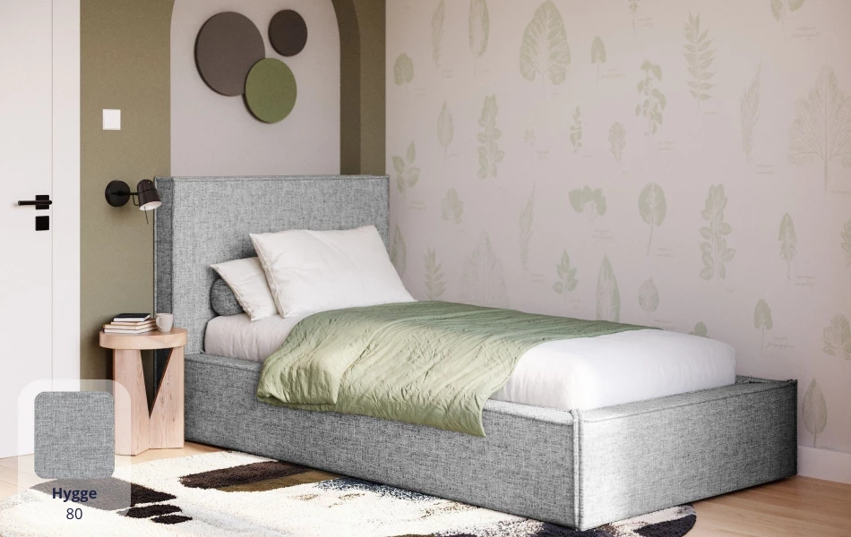 Łóżko pojedyncze beżowe Eris tkanina hygge