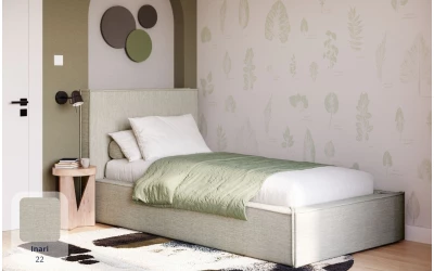 Łóżko pojedyncze beżowe Eris tkanina inari