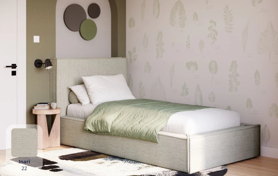 Łóżko pojedyncze beżowe Eris tkanina inari
