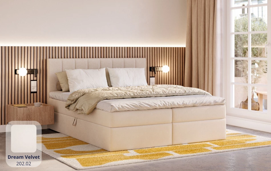 Łóżko kontynentalne beżowe Polaris tkanina dream velvet