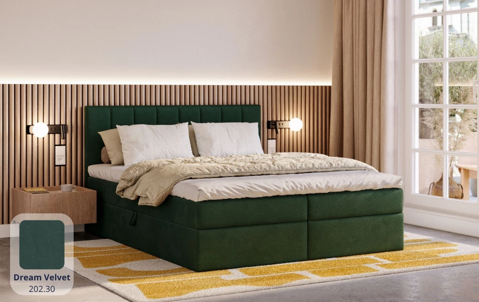 Łóżko kontynentalne zielone Polaris tkanina dream velvet
