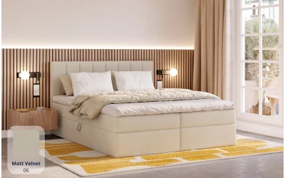 Łóżko kontynentalne beżowe Polaris tkanina matt velvet