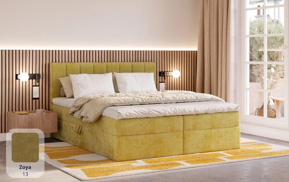 Łóżko kontynentalne żółte Polaris tkanina zoya