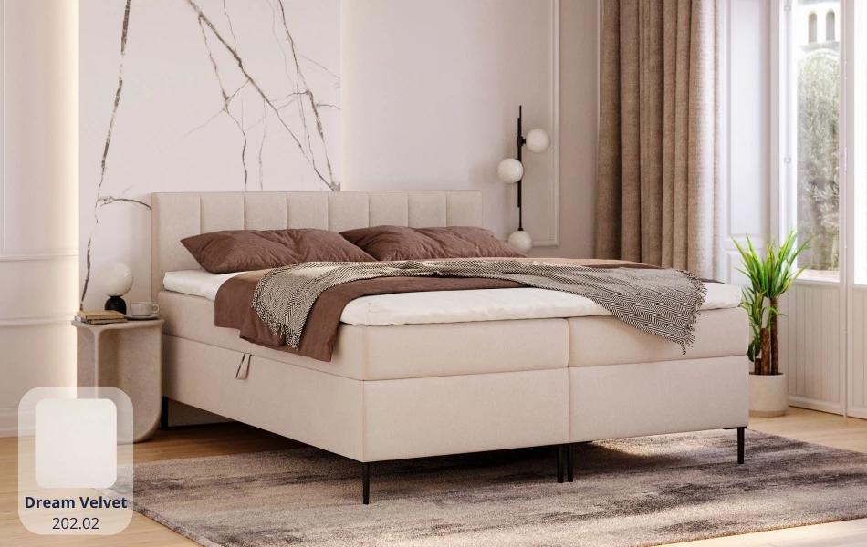 Łóżko kontynentalne beżowe Nova tkanina dream velvet