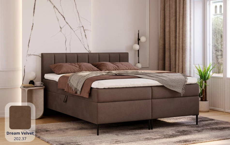 Łóżko kontynentalne brązowe Nova tkanina dream velvet