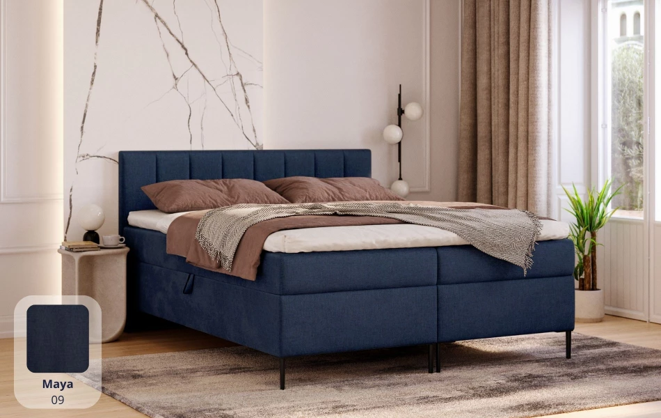 Łóżko kontynentalne granatowe Nova tkanina maya