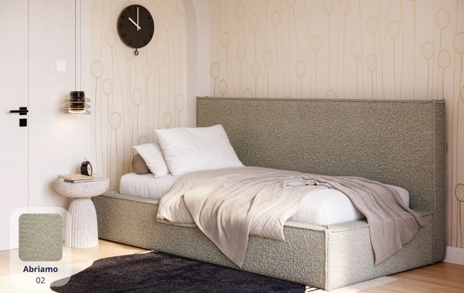 Łóżko pojedyncze szare Ceres tkanina abriamo