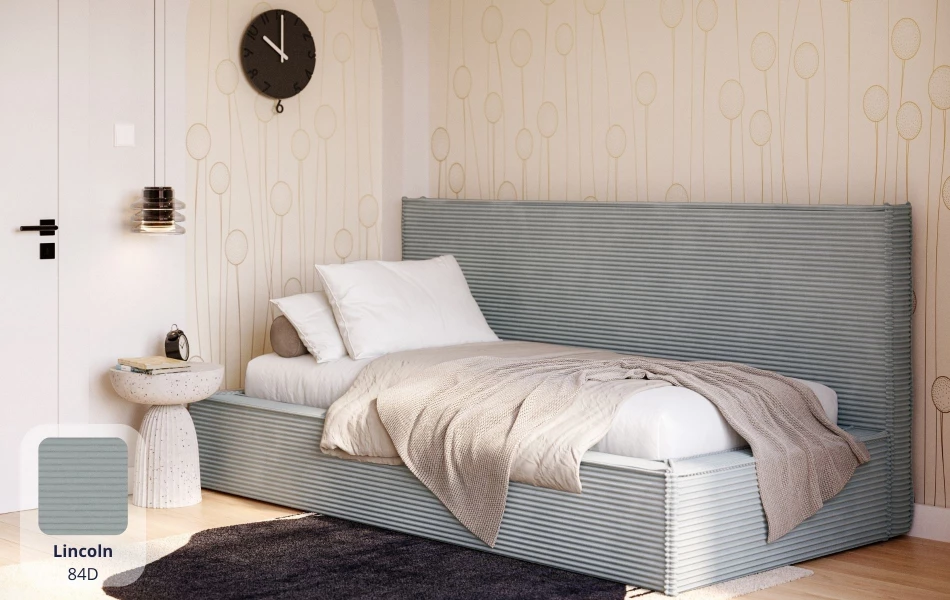 Łóżko pojedyncze jasne Ceres tkanina lincoln