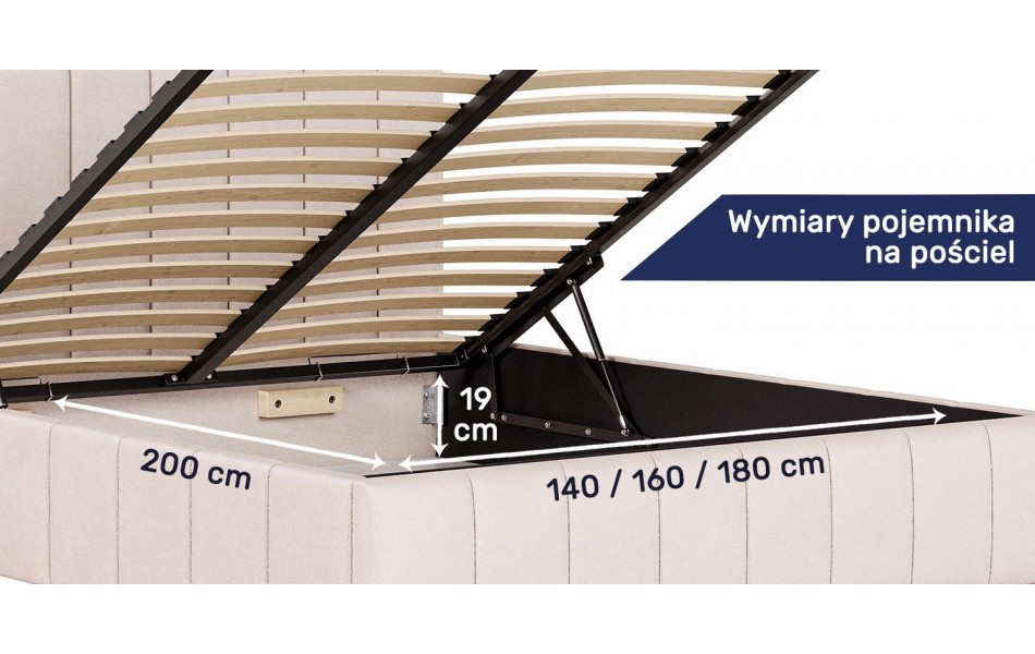 Łóżko tapicerowane Sol wymiary pojemnika na pościel