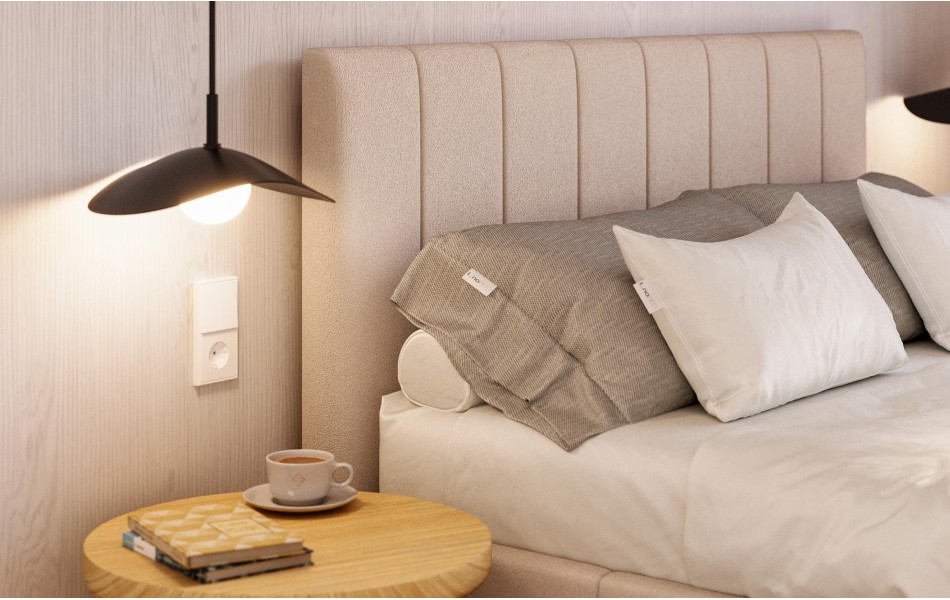 Łóżko tapicerowane beżowe Sol dream velvet detal