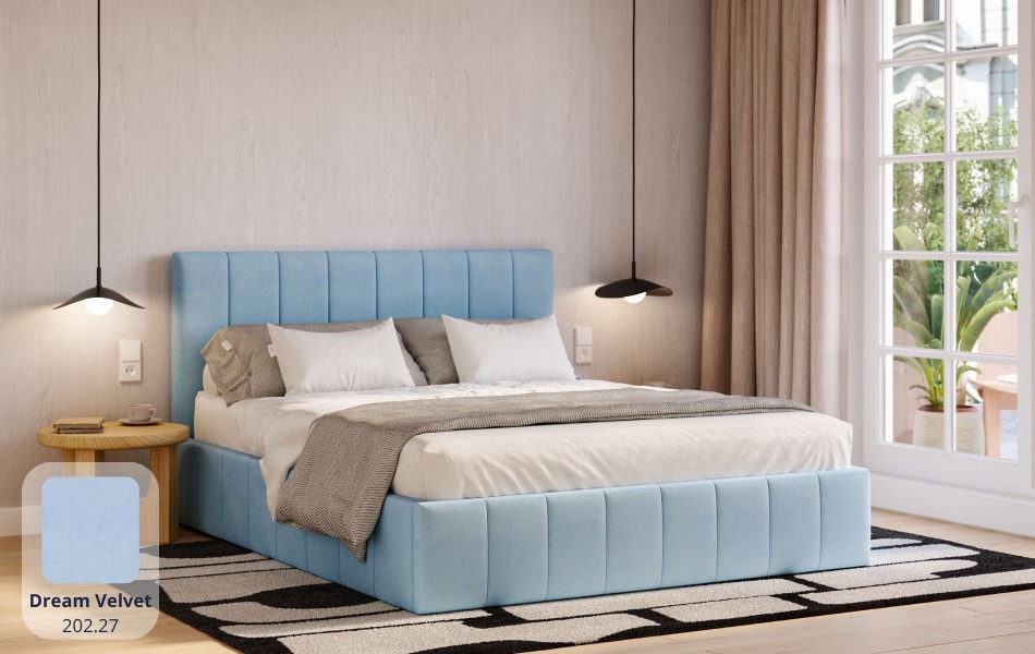 Łóżko tapicerowane niebieskie Sol