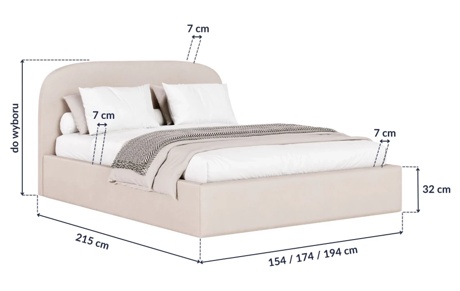 Zdjęcie łóżka tapicerowanego Sirius packshot wymiary