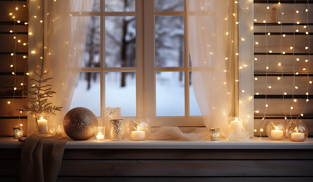 Świece w sypialni na parapecie - aranżacja zimowej sypialni