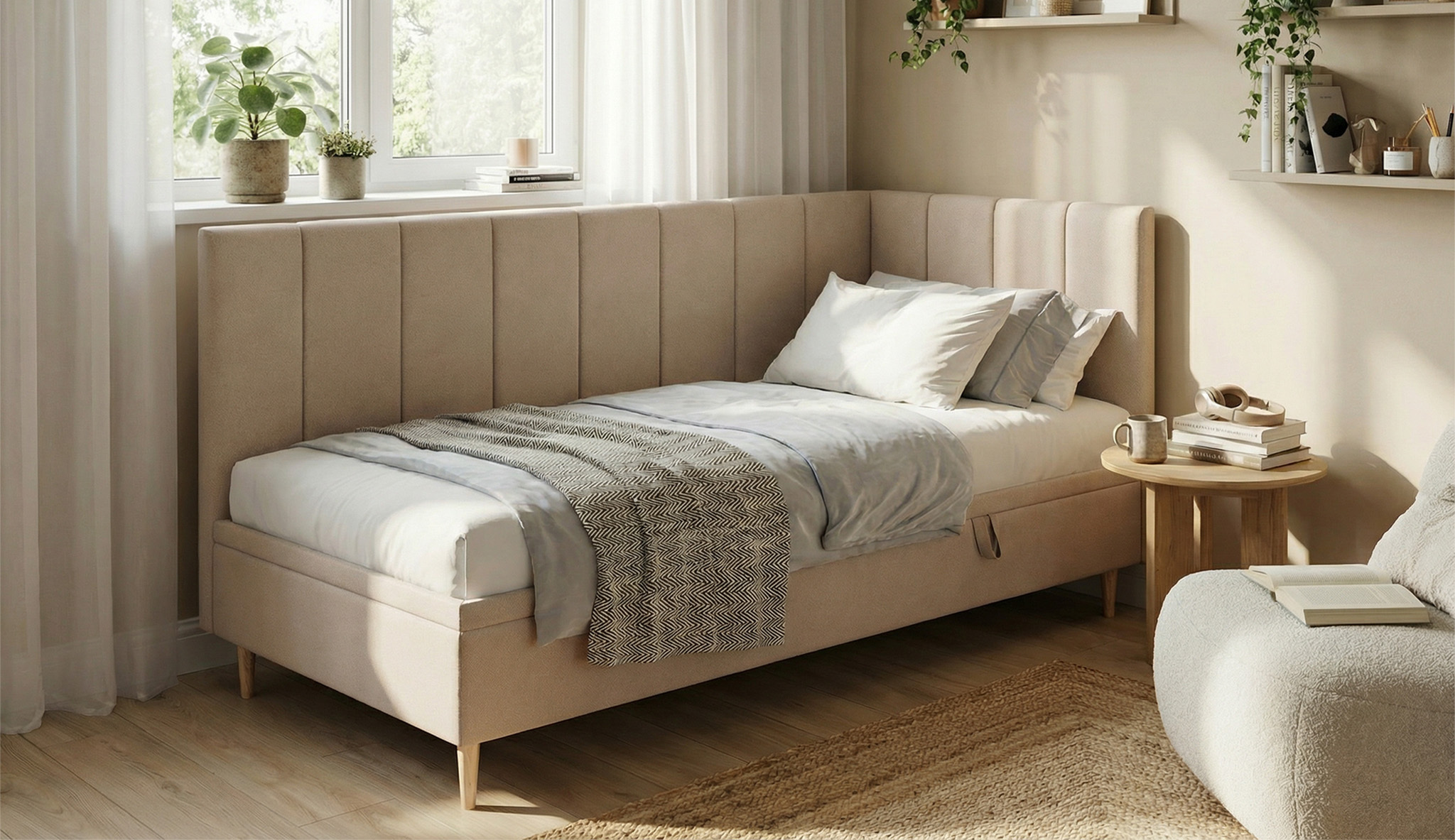 ATLAS – łóżko narożne z pojemnikiem