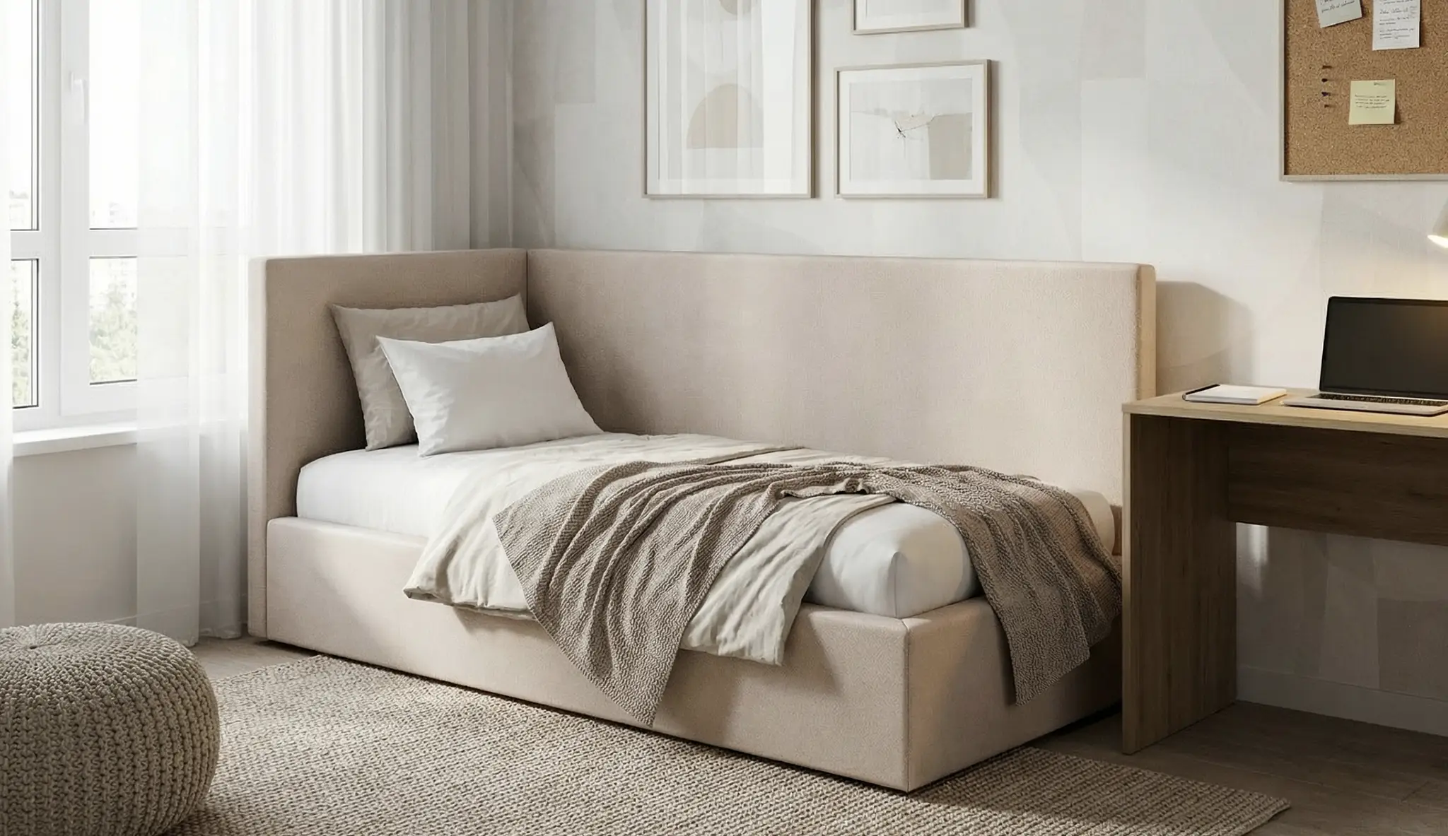 TITAN – łóżko pojedyncze narożne z pojemnikiem