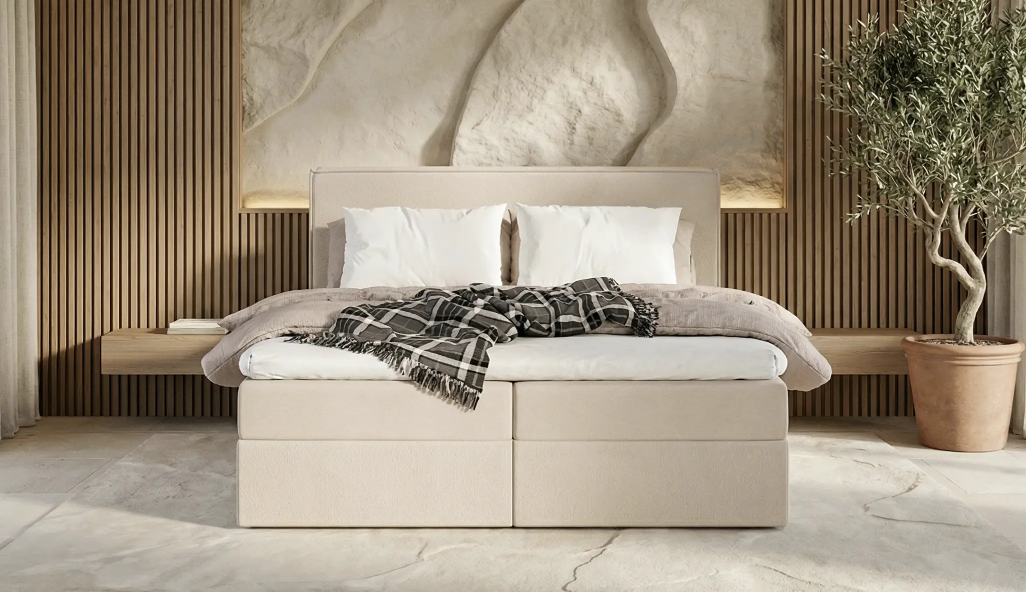 VEGA – łóżko kontynentalne podwójne z pojemnikiem